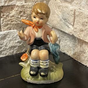Arnart 5th Ave. Young Folks Ceramic Boy with Umbrella Handpainted Figurine Japan